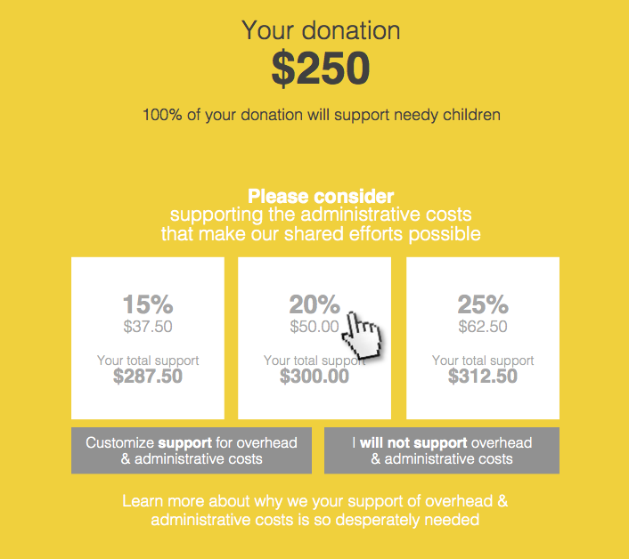 Fundraising overhead cost selector