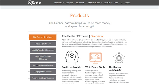Check out Reeher Platform’s donor research software developed for higher education institutions